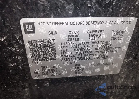 2018 Chevrolet Trax Lt from USA, damaged, VIN 3GNCJPSB5JL359955